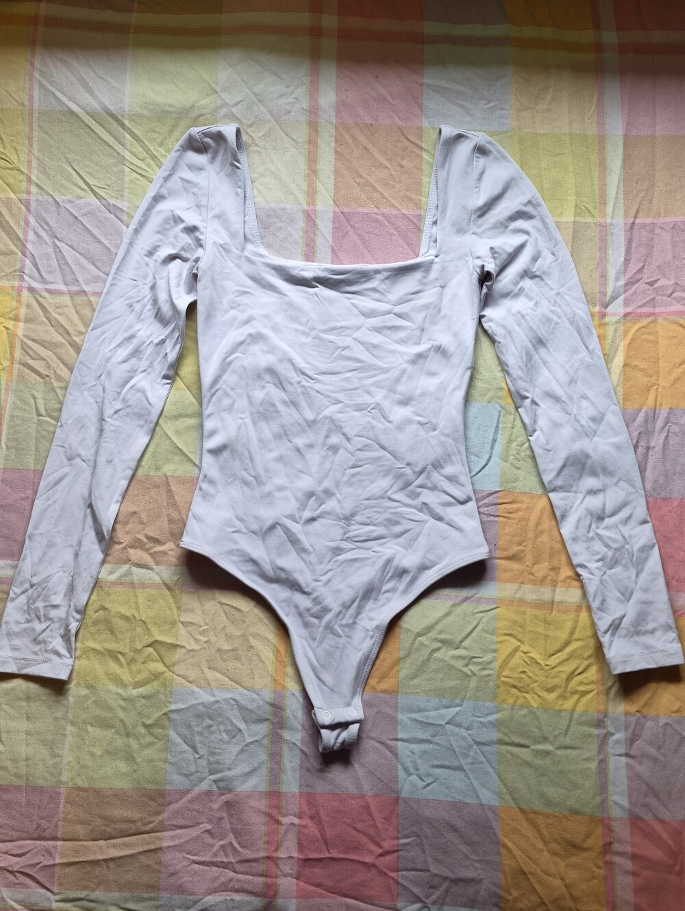 Aritzia Babaton White Long-Sleeve Square Neck Bodysuit